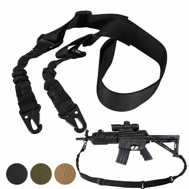 Durable Nylon Tactical Rifle Sling - 2 Point Gun Shoulder Strap with Metal Hooks