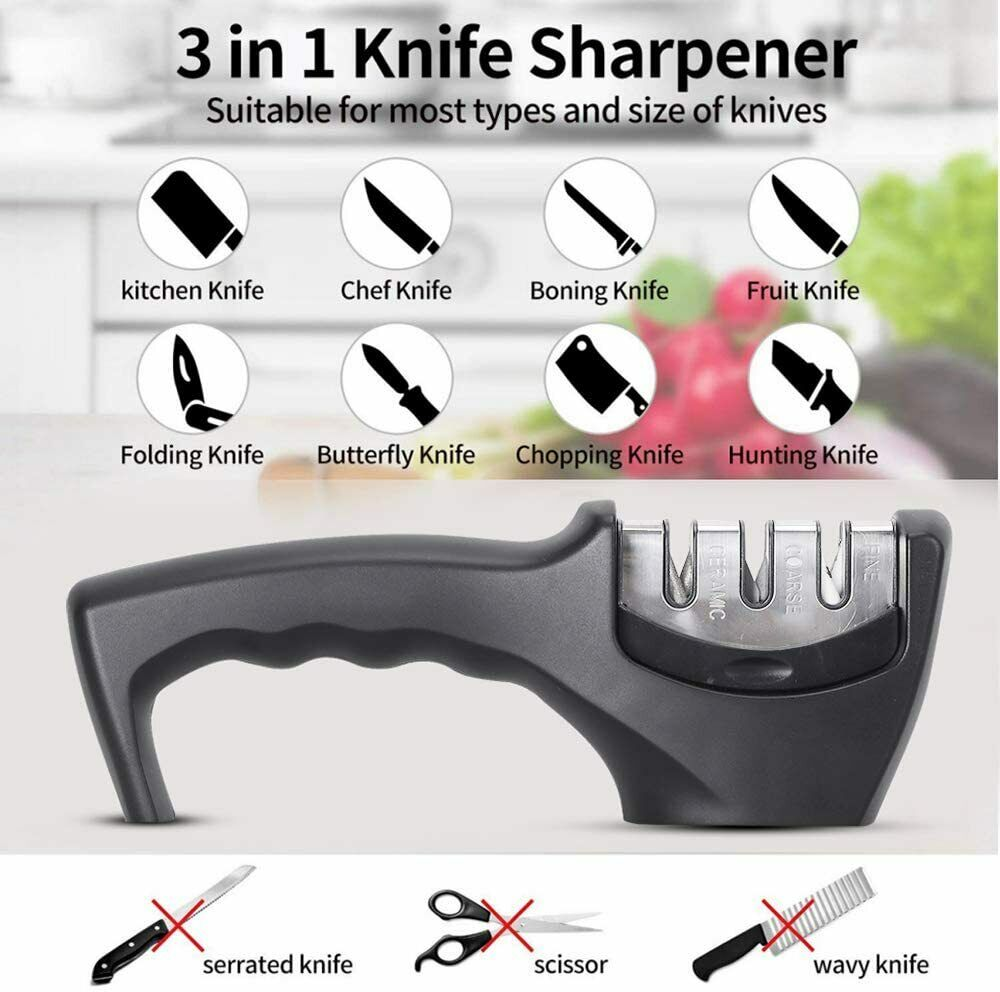 Professional 3-Step Knife Sharpener - Ceramic Kitchen Blade Sharpening System