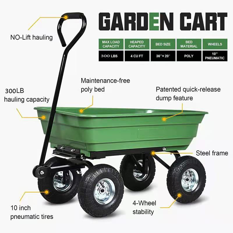 folding wagon Cart with Steel Frame and 10-in. Pneumatic Tires; 300-Pound Capacity