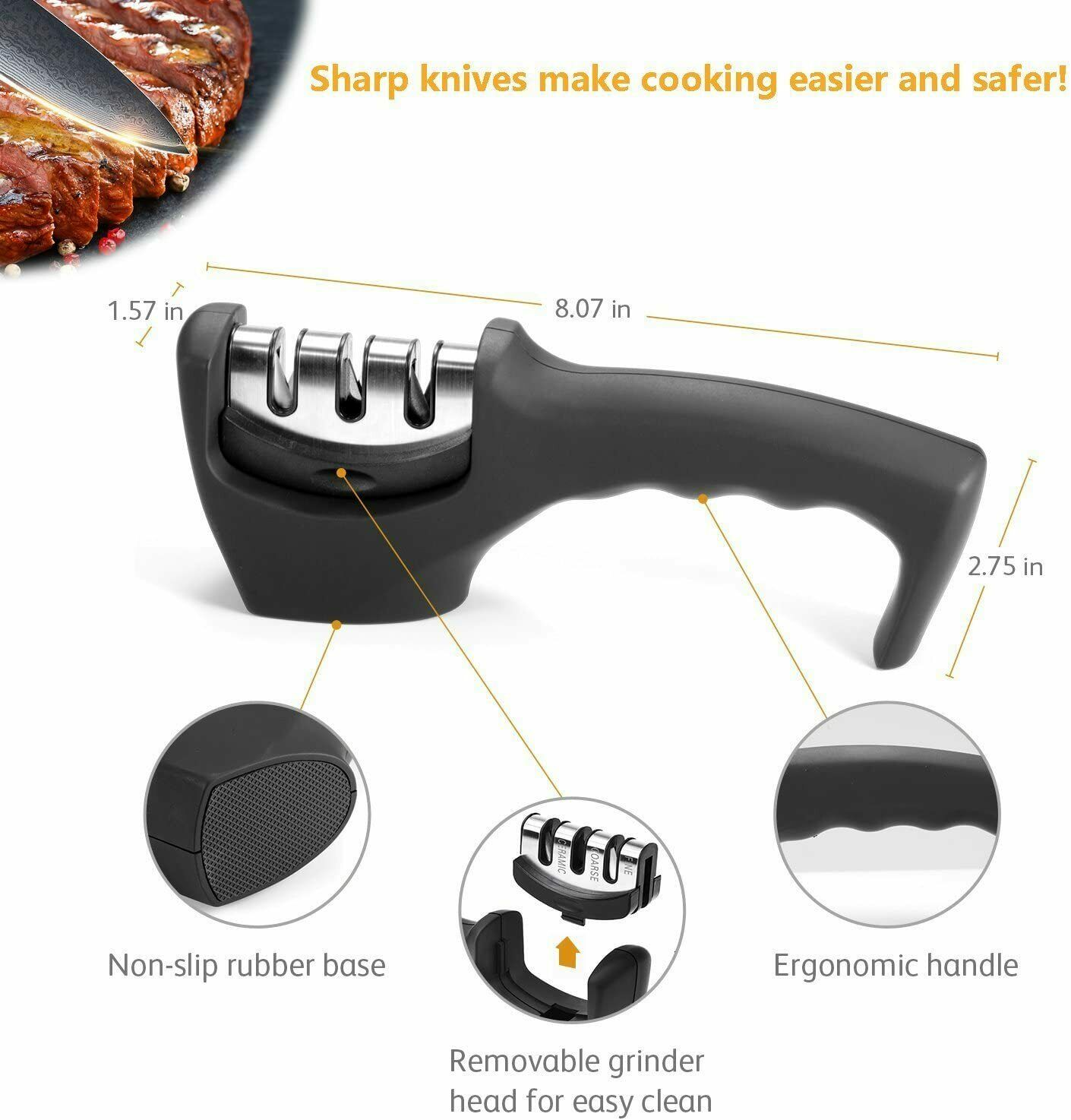Professional 3-Step Knife Sharpener - Ceramic Kitchen Blade Sharpening System