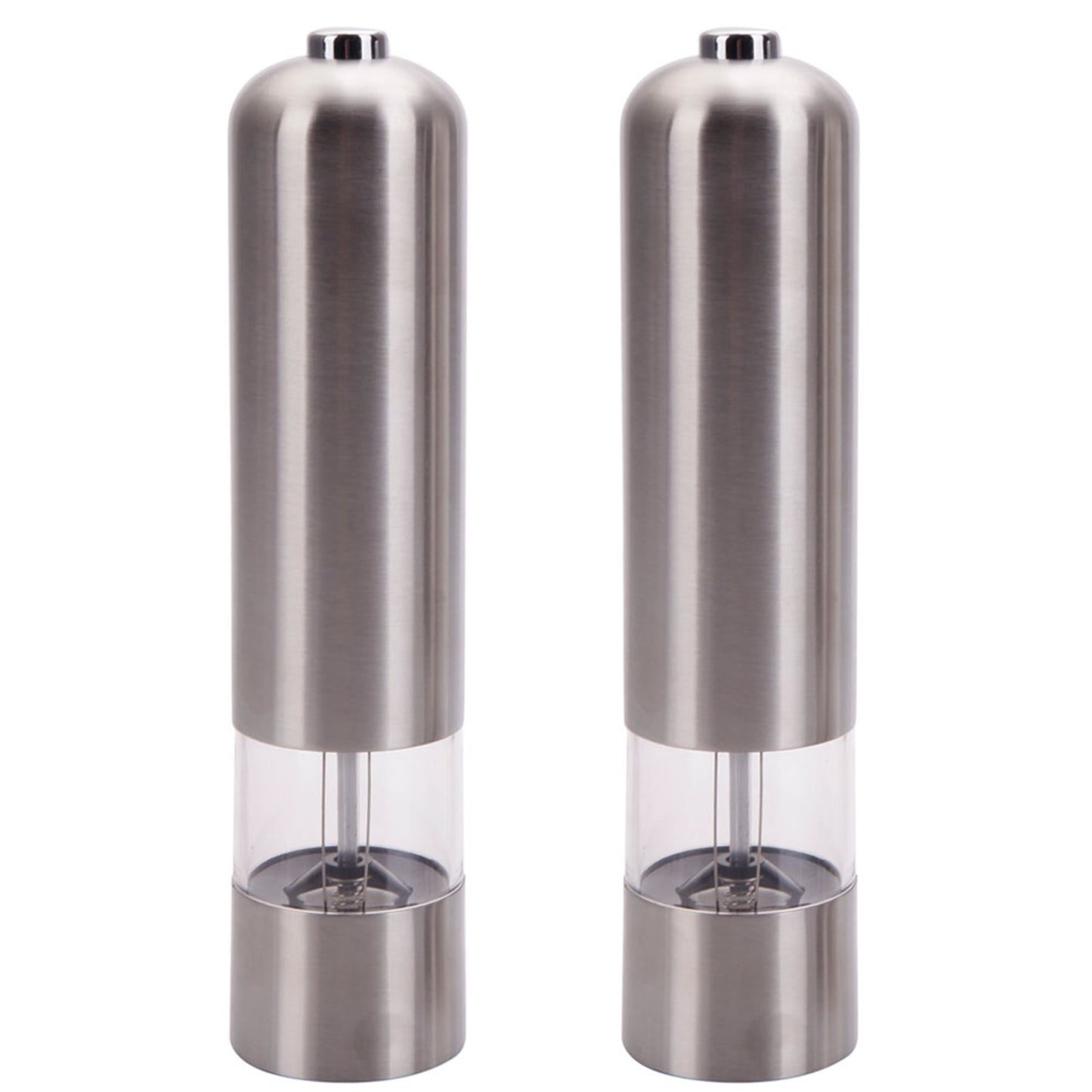 2pcs Stainless Steel Electric Automatic Pepper Mills Salt Grinder Silver