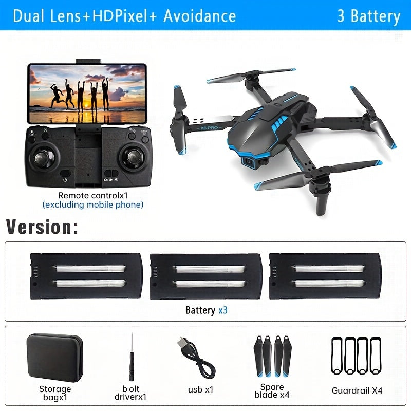 XKRC X6 Foldable Drone Dual Camera With Batteries, Obstacle Avoidance, Smart Return, And More - Comes With Carrying Bag!