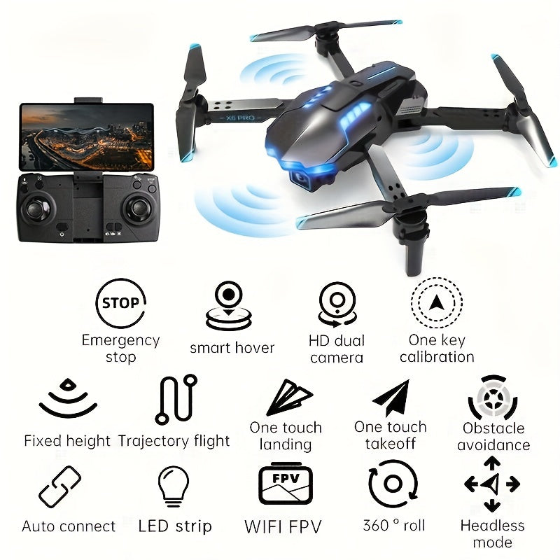 XKRC X6 Foldable Drone Dual Camera With Batteries, Obstacle Avoidance, Smart Return, And More - Comes With Carrying Bag!