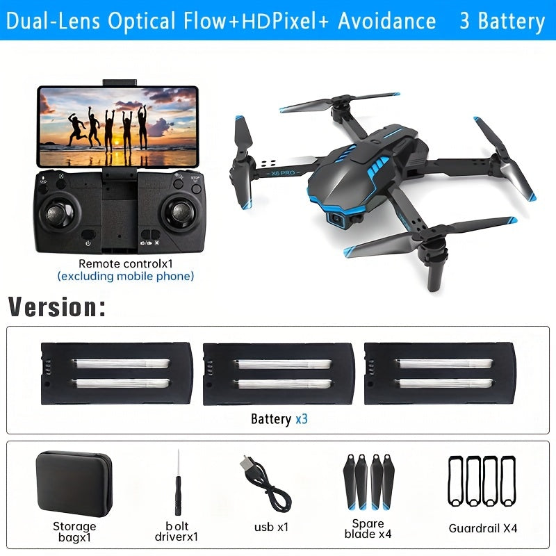 XKRC X6 Foldable Drone Dual Camera With Batteries, Obstacle Avoidance, Smart Return, And More - Comes With Carrying Bag!