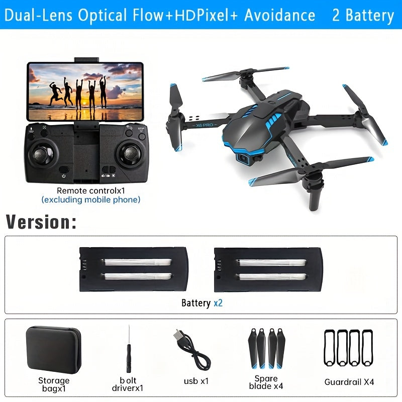 XKRC X6 Foldable Drone Dual Camera With Batteries, Obstacle Avoidance, Smart Return, And More - Comes With Carrying Bag!