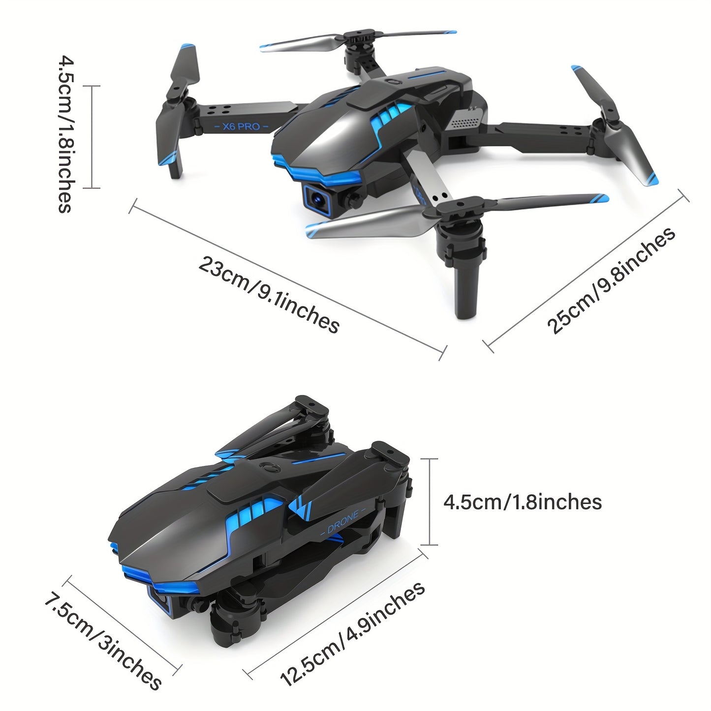 XKRC X6 Foldable Drone Dual Camera With Batteries, Obstacle Avoidance, Smart Return, And More - Comes With Carrying Bag!