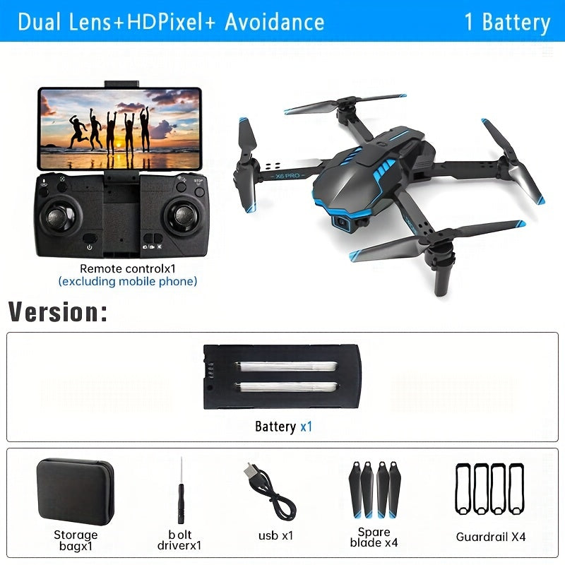 XKRC X6 Foldable Drone Dual Camera With Batteries, Obstacle Avoidance, Smart Return, And More - Comes With Carrying Bag!