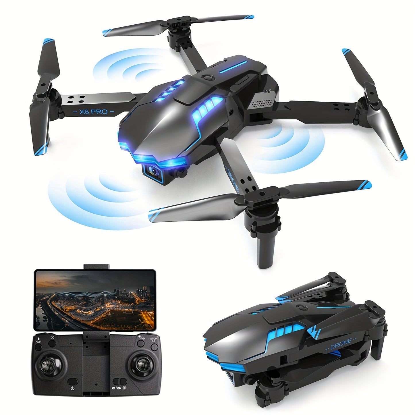 XKRC X6 Foldable Drone Dual Camera With Batteries, Obstacle Avoidance, Smart Return, And More - Comes With Carrying Bag!