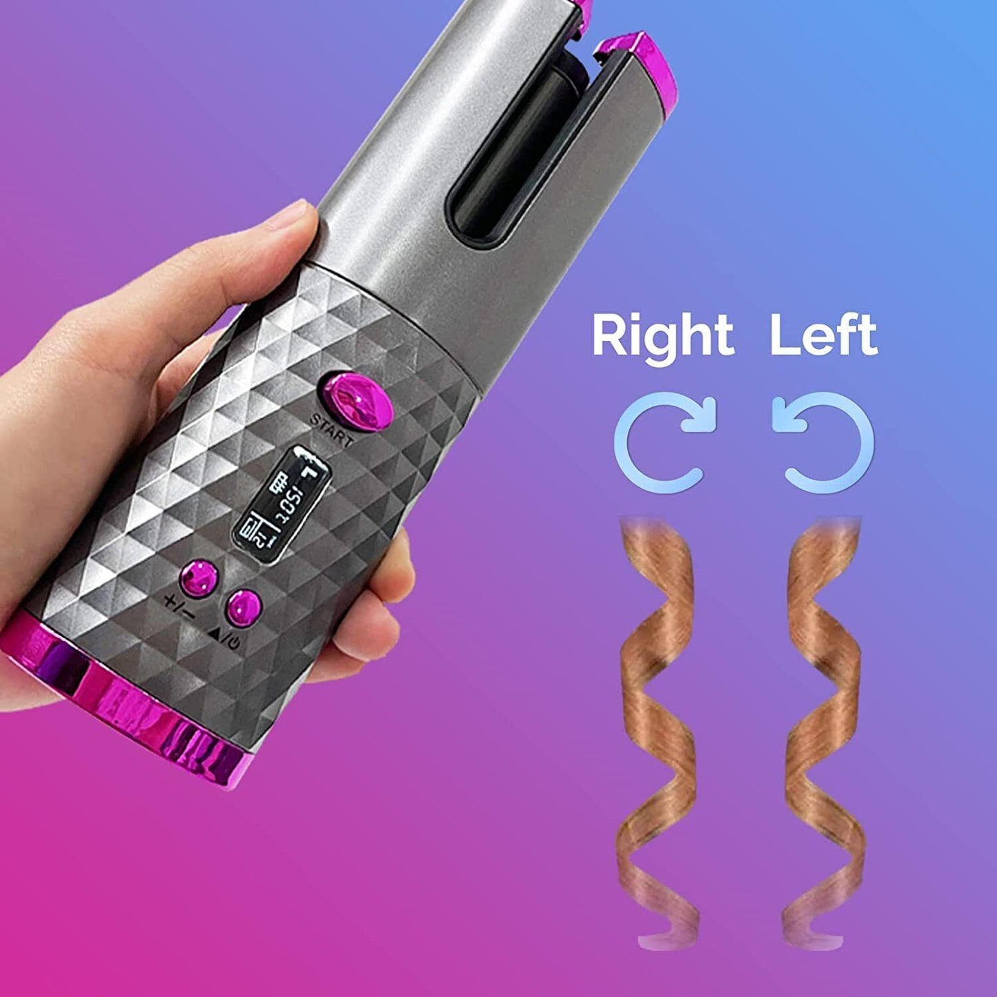 Easy-to-Use Cordless Auto-Rotating Hair Curler with LCD Display - Purple