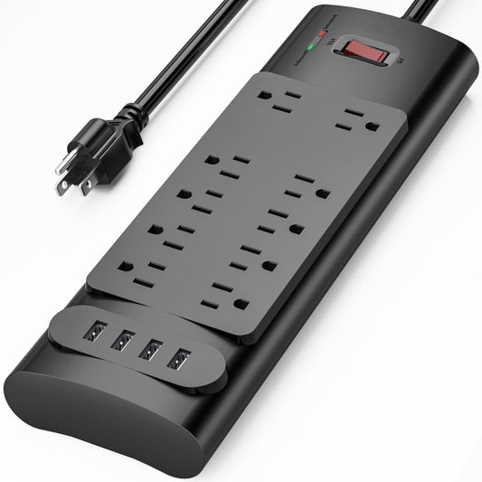 6 FT Long Extension Cord Power Strip Surge Protector with 10 AC Outlets & 4 USB Ports 1875W/15A, 2100 Joules