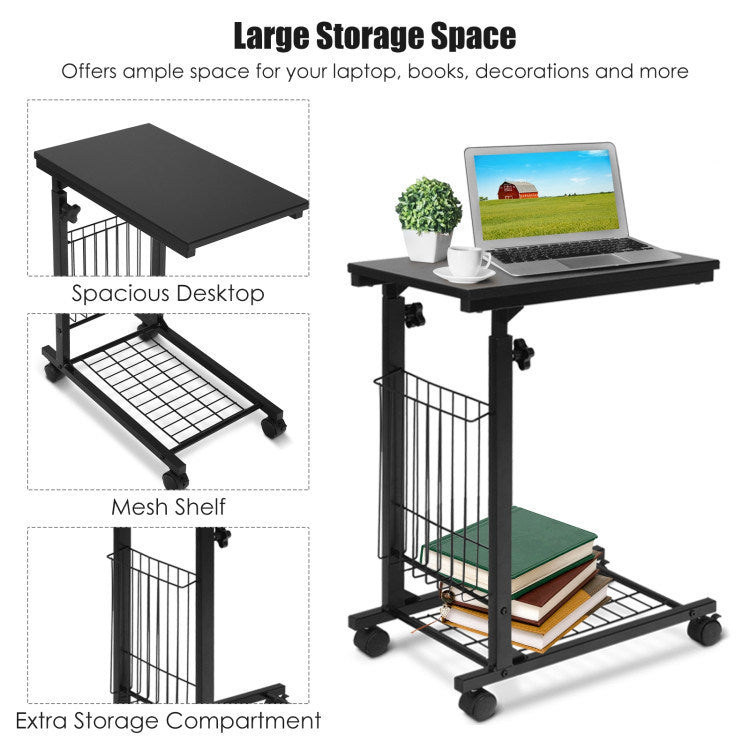 Rolling Height Adjustable Sofa End Side Table - Versatile C-Shaped Snack Table for Modern Living