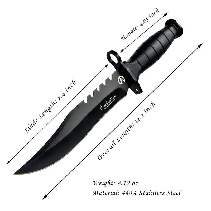 Heavy-Duty 12.2" Fixed Blade Knife with Nylon Sheath - High Carbon Stainless Steel for Outdoor, Camping, Hunting, Survival, Tactical, and EDC