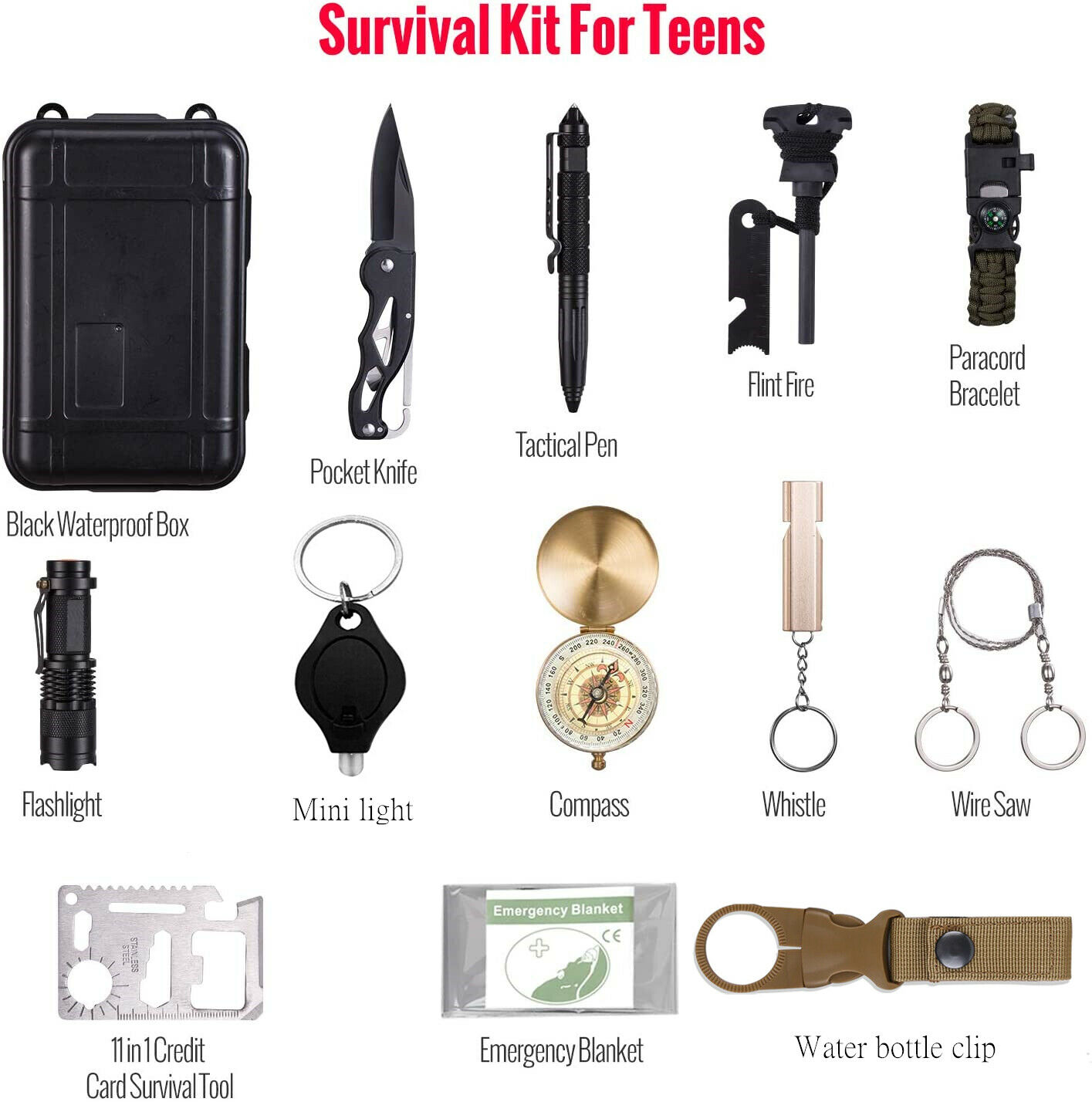 14-In-1 Compact Outdoor Survival Kit: Tactical Gear for Camping, Hiking & Emergency Preparedness