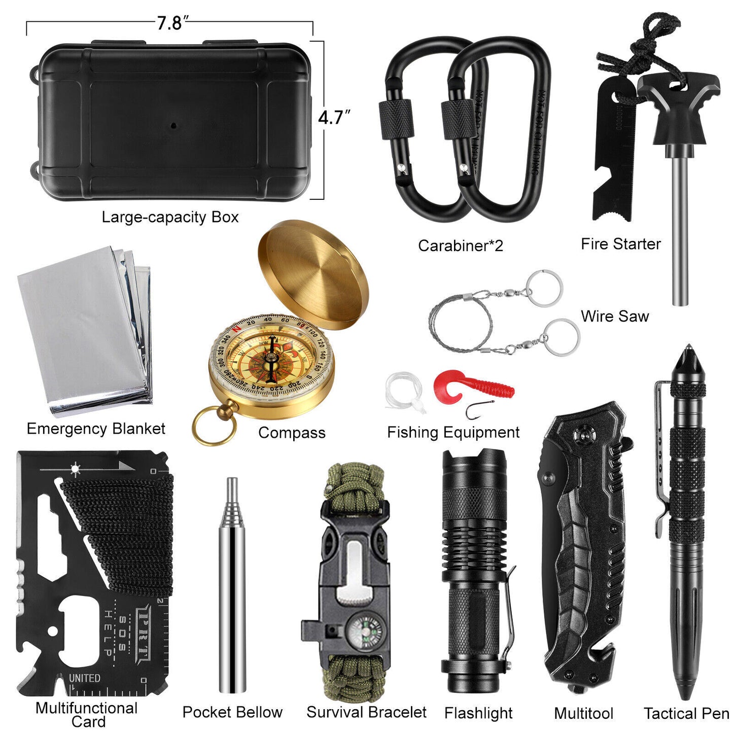 14-in-1 Ultimate Outdoor Emergency Survival Gear Kit: Essential Tools for Camping, Hiking, Fishing, and Hunting