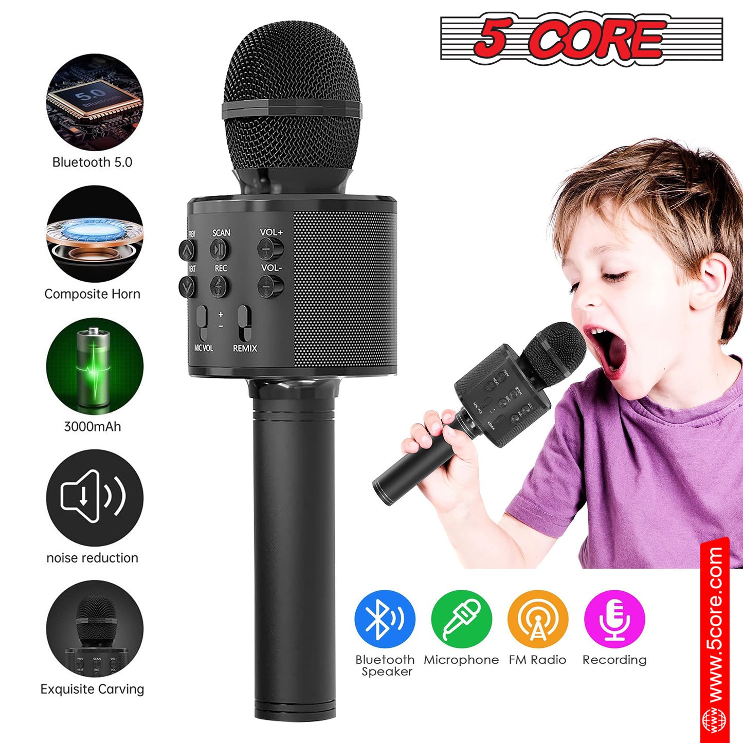 Premium Handheld Karaoke Mic Speaker Recorder Player with Adjustable Remix FM Radio - Perfect Gift for All Ages (Black)