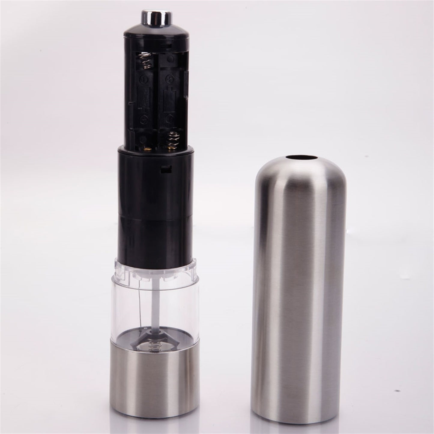 2pcs Stainless Steel Electric Automatic Pepper Mills Salt Grinder Silver