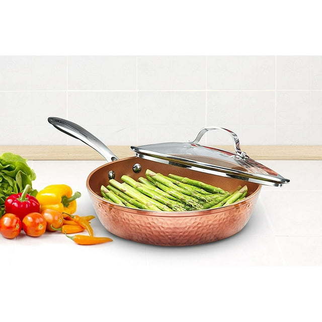 Hammered 10-inch Non-Stick Frying Pan with Lid - Diamond-Reinforced, Eco-Friendly Ceramic Cookware