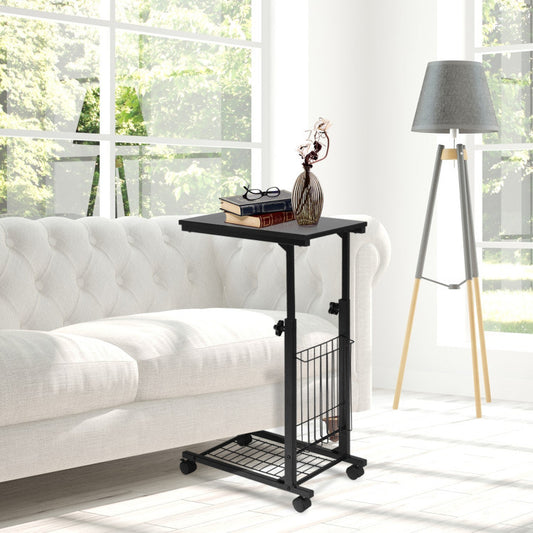Rolling Height Adjustable Sofa End Side Table - Versatile C-Shaped Snack Table for Modern Living