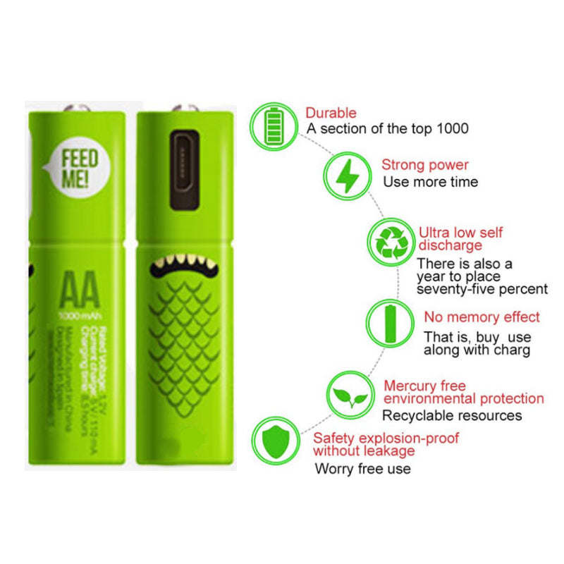 USB Rechargeable Batteries - Economical, Environment-Friendly, and Convenient 4-Pack AA or AAA