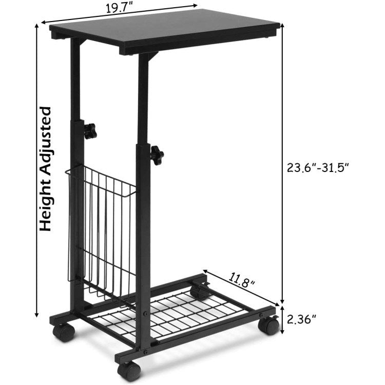 Rolling Height Adjustable Sofa End Side Table - Versatile C-Shaped Snack Table for Modern Living