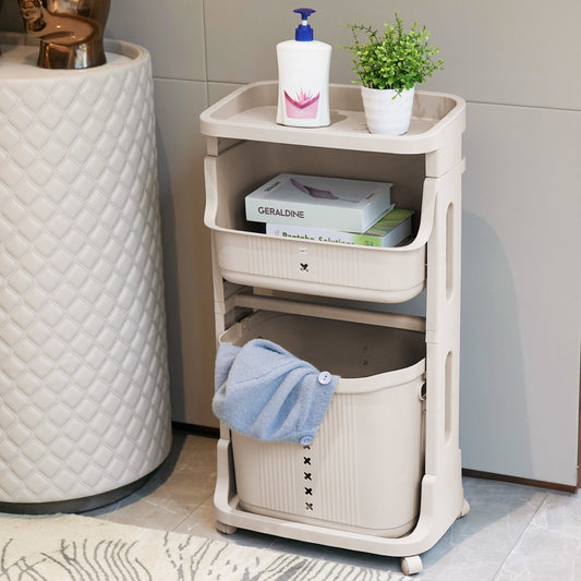 Stay Organized with this 2-Tier Gray Laundry Basket with Wheels for Your Home, Business, or Office