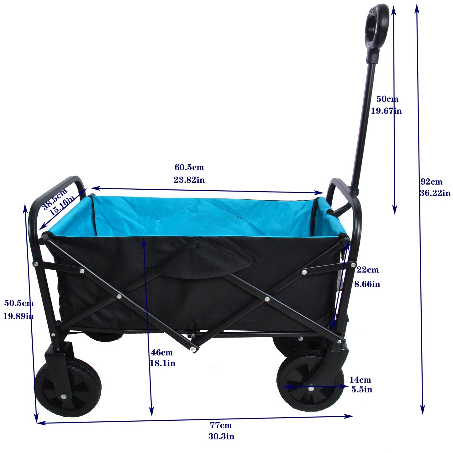 Folding Wagon Garden Shopping Beach Cart (black+blue)