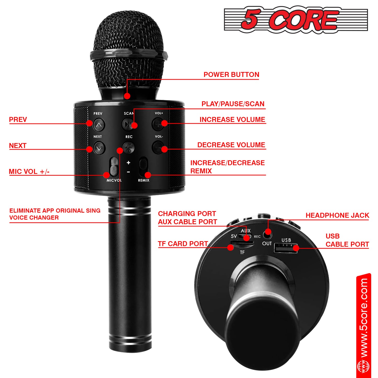 Premium Handheld Karaoke Mic Speaker Recorder Player with Adjustable Remix FM Radio - Perfect Gift for All Ages (Black)