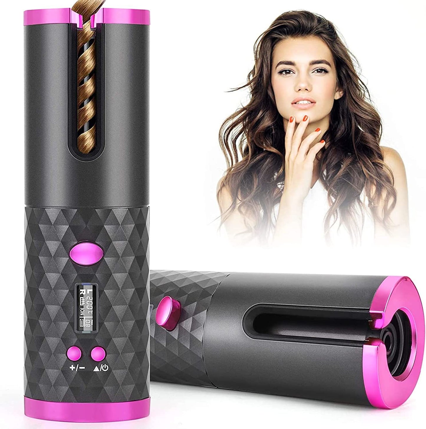 Wireless Automatic Curling Iron Rotating Ceramic Heating Hair Curler USB Rechargeable Portable Auto Hair Waver Corrugated Curling Wand Electric Curling Hair Tools