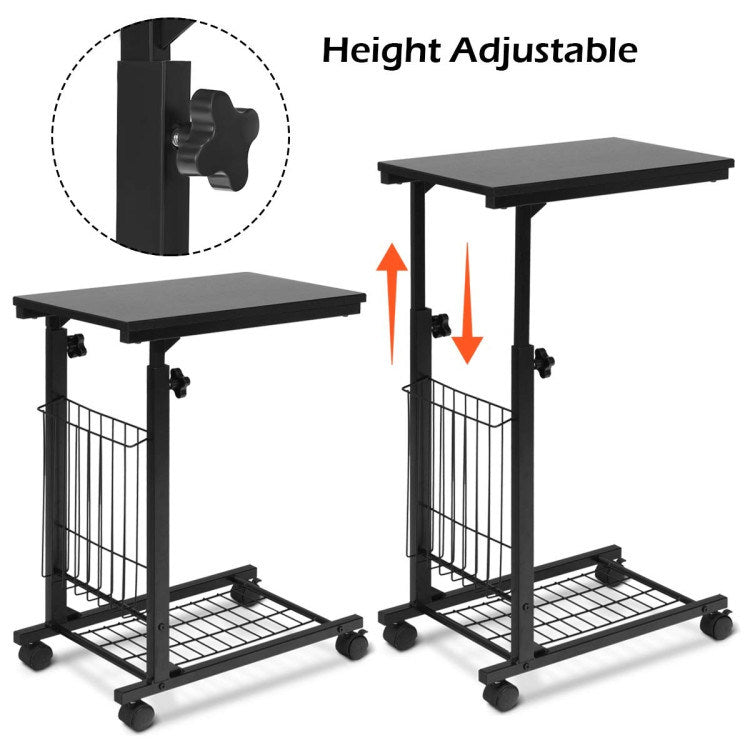 Rolling Height Adjustable Sofa End Side Table - Versatile C-Shaped Snack Table for Modern Living