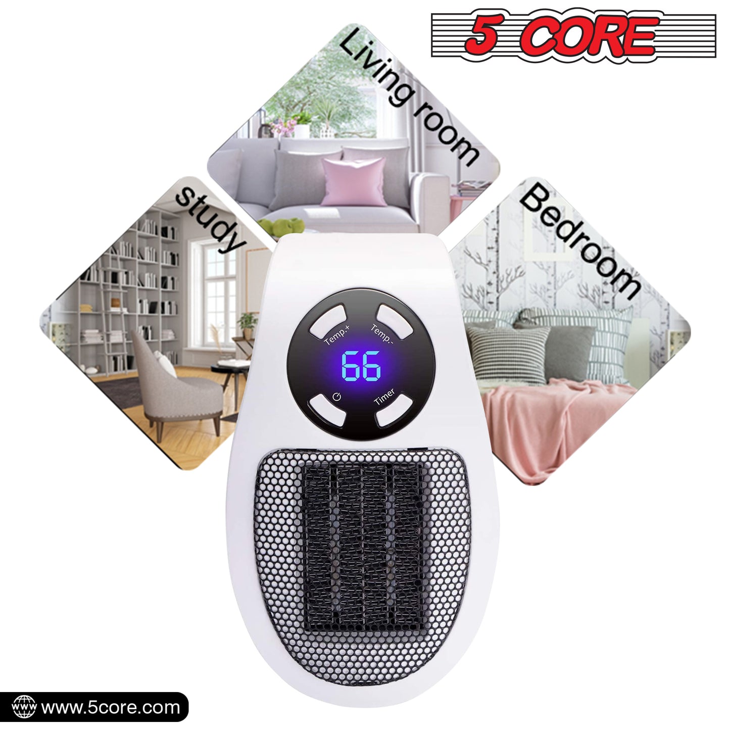 Programmable Space Heater; with Led Display Wall Outlet Electric Heater with Adjustable Thermostat and Timer for Home Office Indoor Use With Remote Control 500 Watt