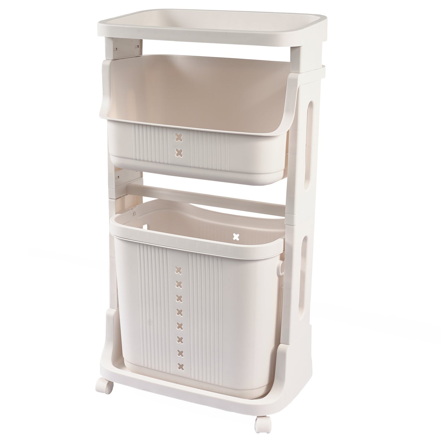 Stay Organized with this 2-Tier Gray Laundry Basket with Wheels for Your Home, Business, or Office