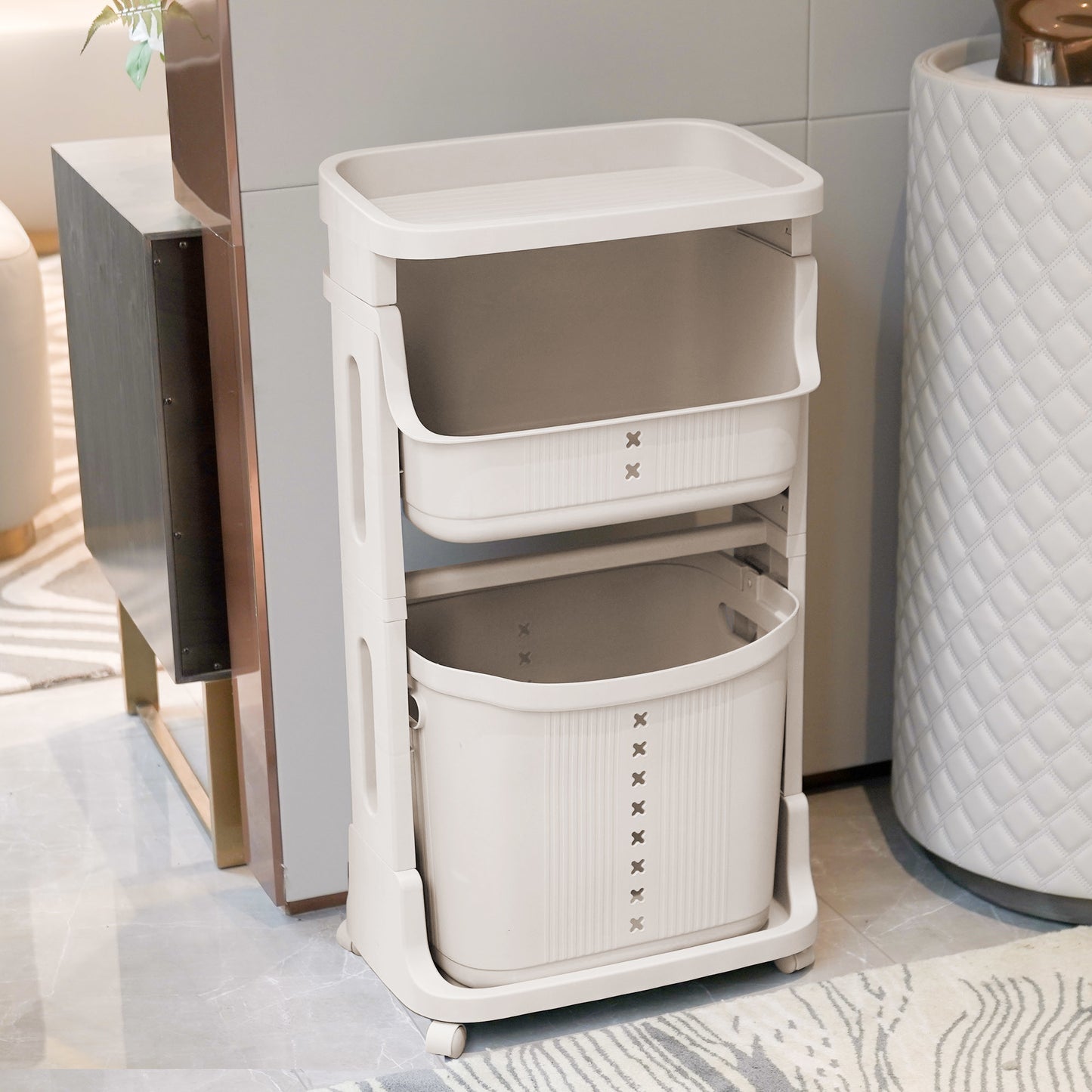 Stay Organized with this 2-Tier Gray Laundry Basket with Wheels for Your Home, Business, or Office