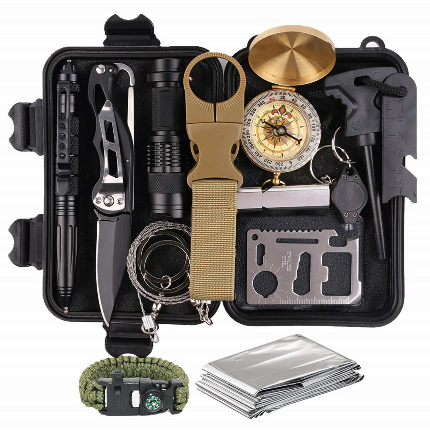 14-In-1 Compact Outdoor Survival Kit: Tactical Gear for Camping, Hiking & Emergency Preparedness