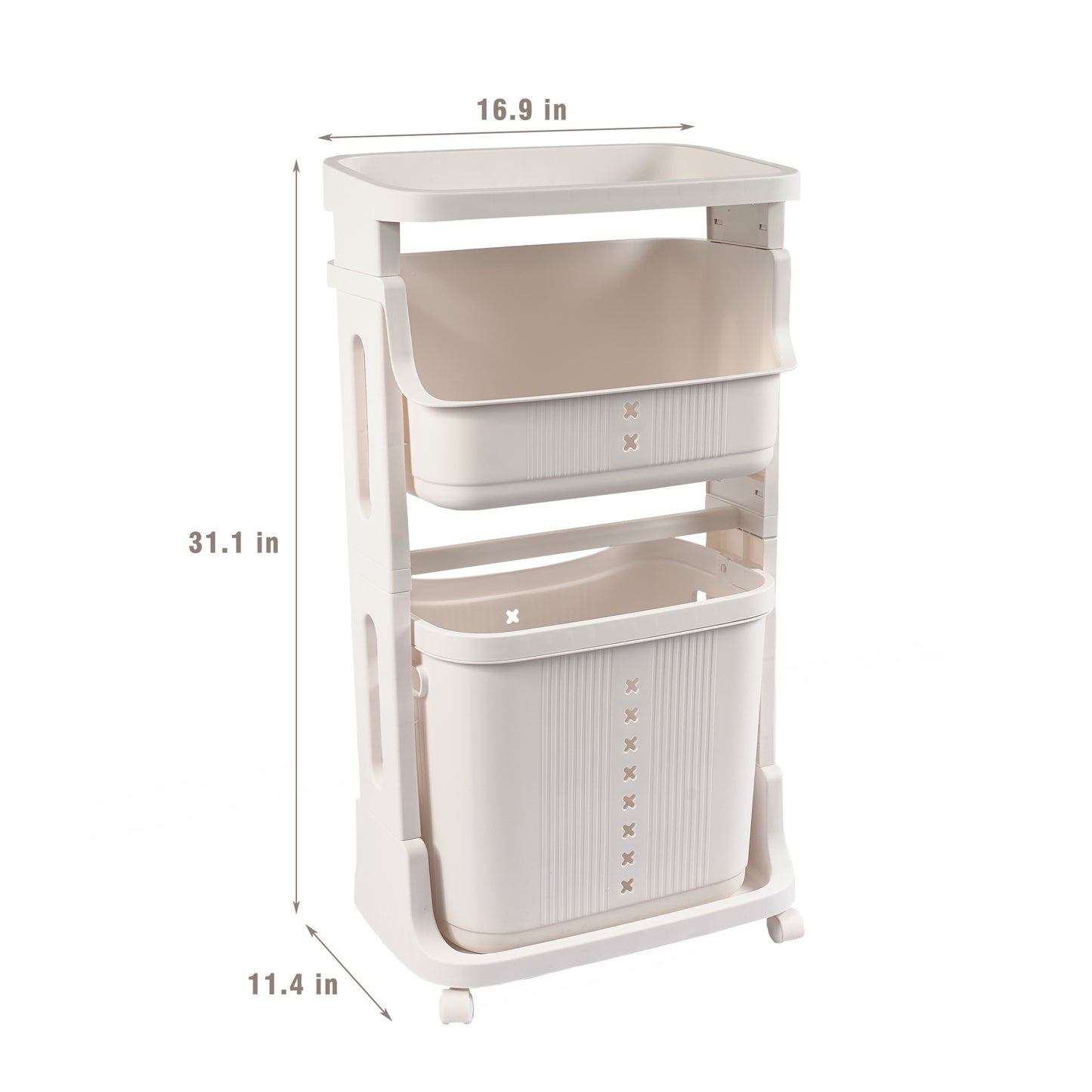 Stay Organized with this 2-Tier Gray Laundry Basket with Wheels for Your Home, Business, or Office