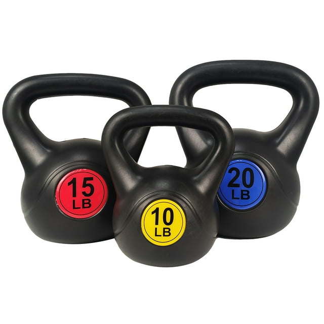 3-Piece Wide Grip Kettlebell Set for Exercise and Fitness - 45 lbs Total