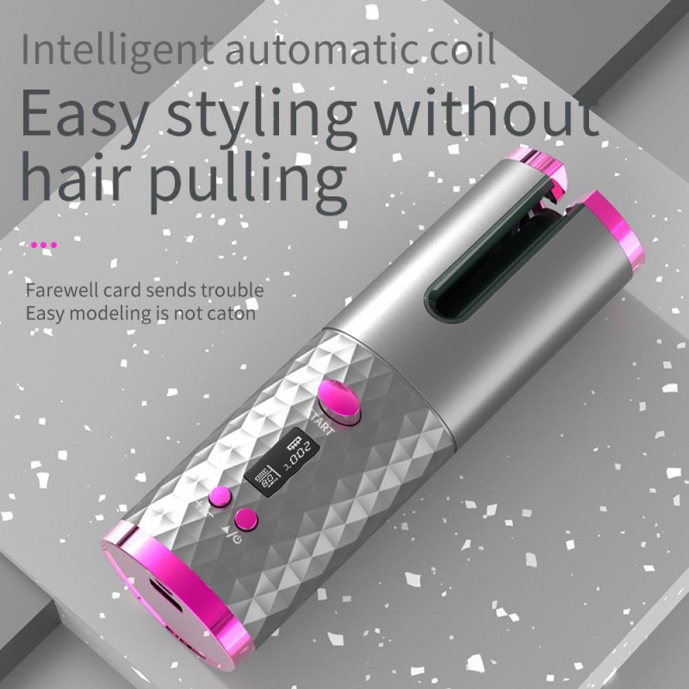 Wireless Automatic Curling Iron Rotating Ceramic Heating Hair Curler USB Rechargeable Portable Auto Hair Waver Corrugated Curling Wand Electric Curling Hair Tools