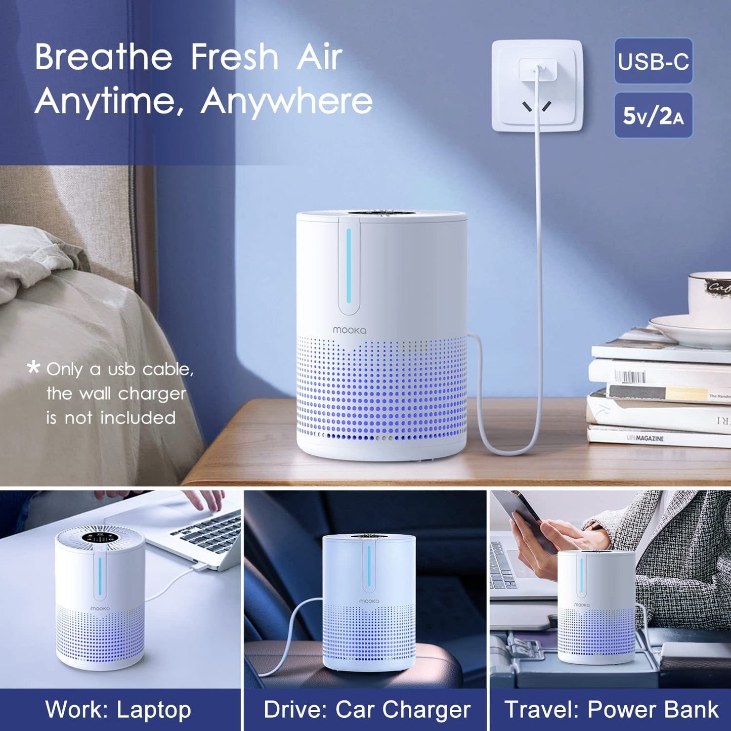 Compact High-Efficiency Air Purifier for Home and Travel with USB Charging