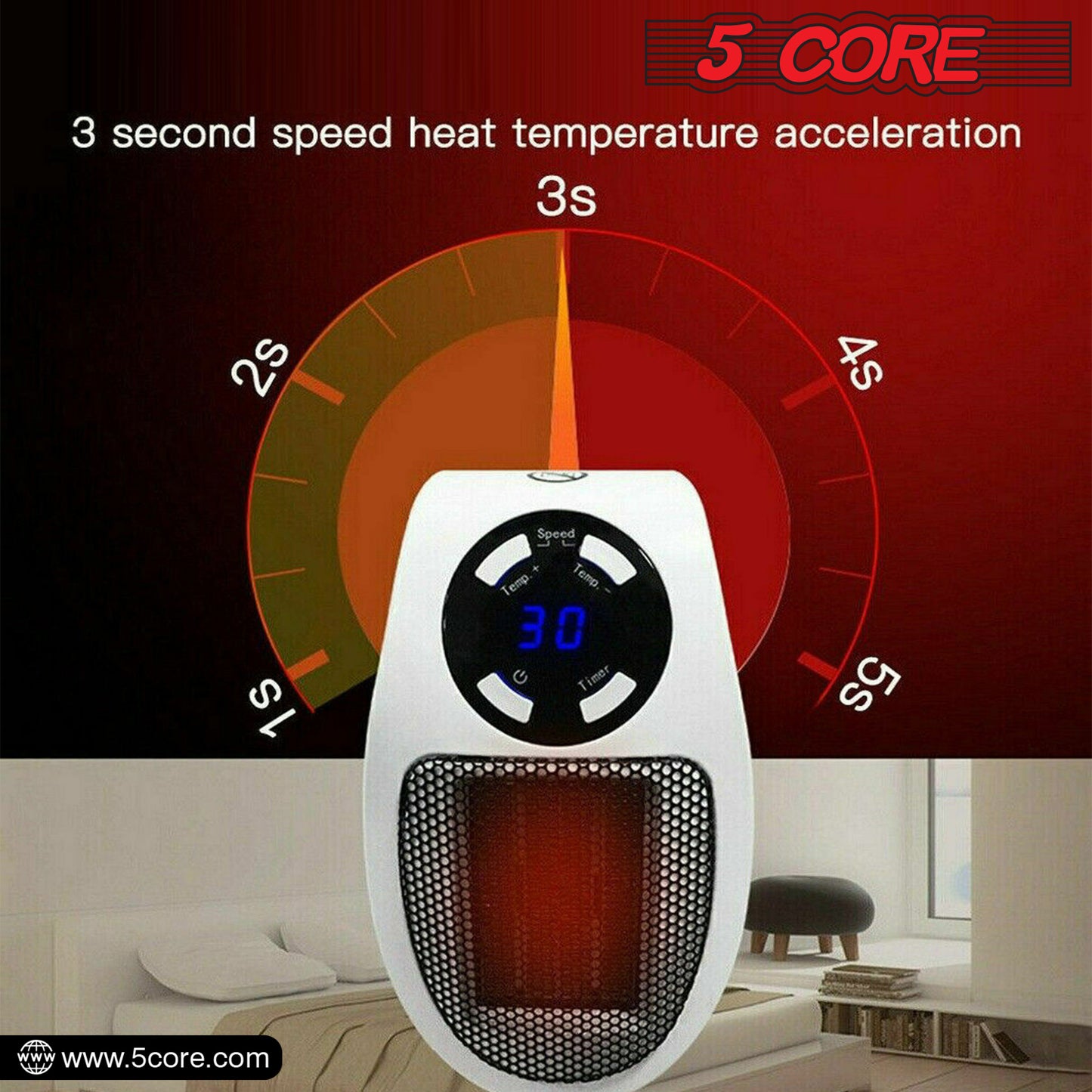 Programmable Space Heater; with Led Display Wall Outlet Electric Heater with Adjustable Thermostat and Timer for Home Office Indoor Use With Remote Control 500 Watt