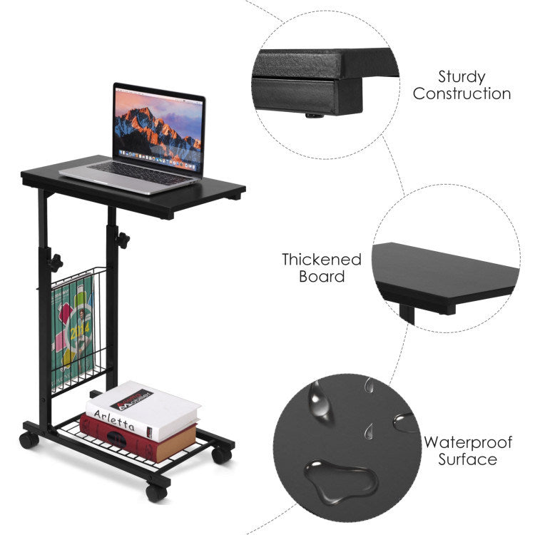 Rolling Height Adjustable Sofa End Side Table - Versatile C-Shaped Snack Table for Modern Living