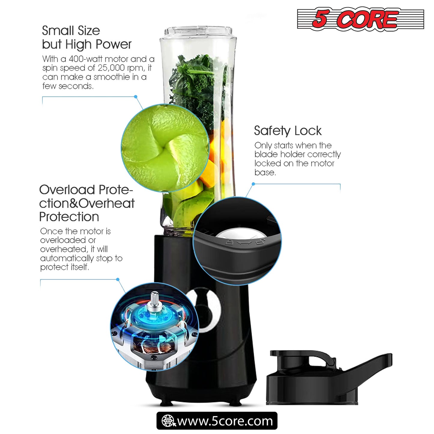 500ml Personal Blender and Nutrient Extractor For Juicer; Shakes and Smoothies; 160W