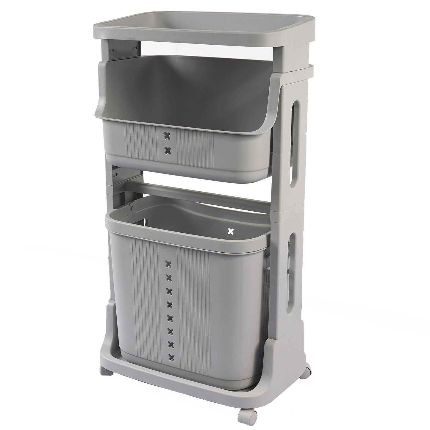 Stay Organized with this 2-Tier Gray Laundry Basket with Wheels for Your Home, Business, or Office