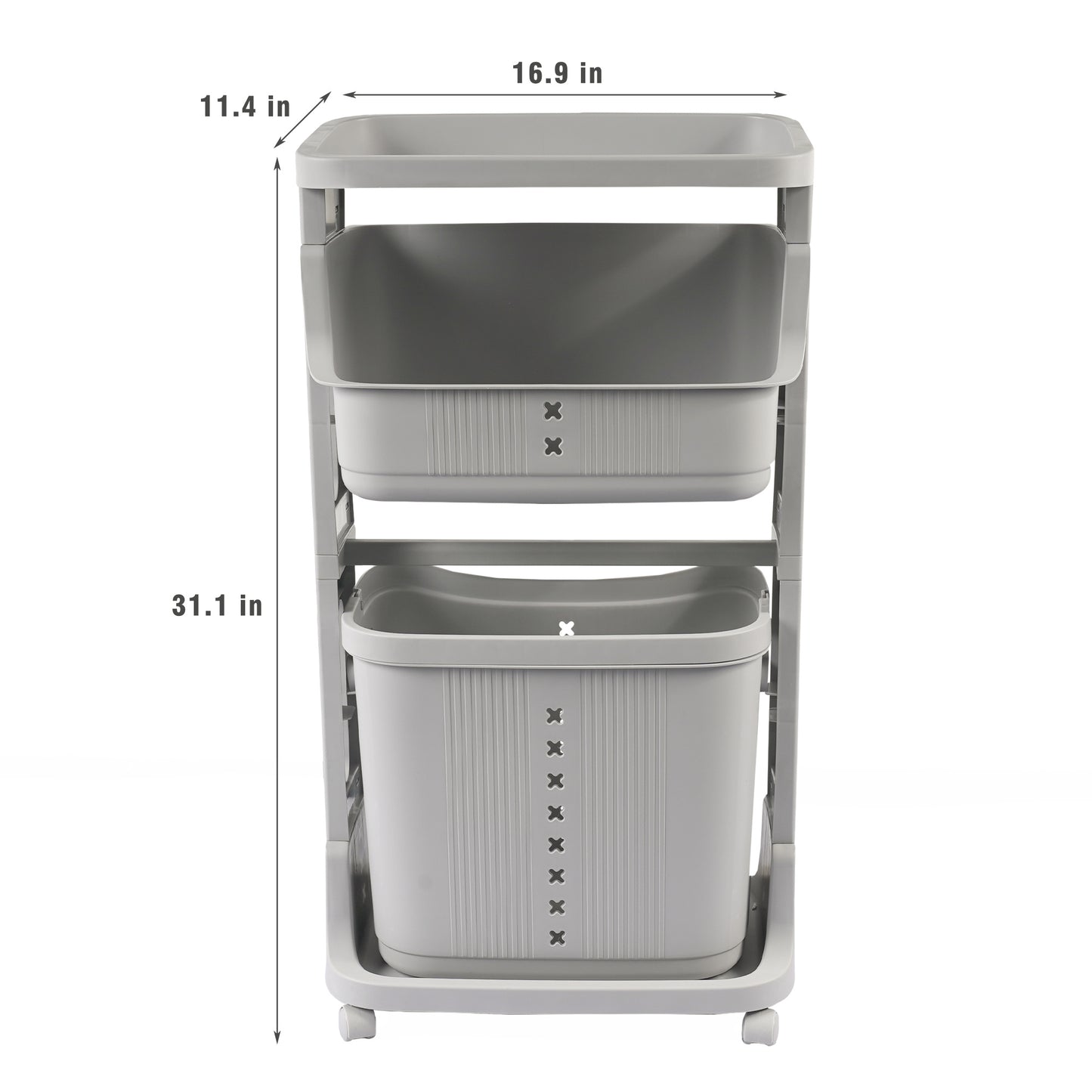 Stay Organized with this 2-Tier Gray Laundry Basket with Wheels for Your Home, Business, or Office