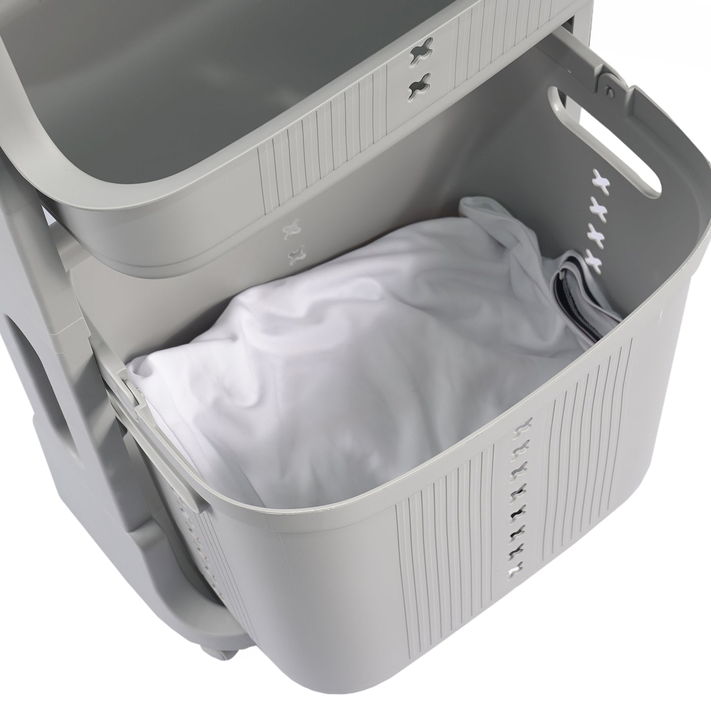 Stay Organized with this 2-Tier Gray Laundry Basket with Wheels for Your Home, Business, or Office