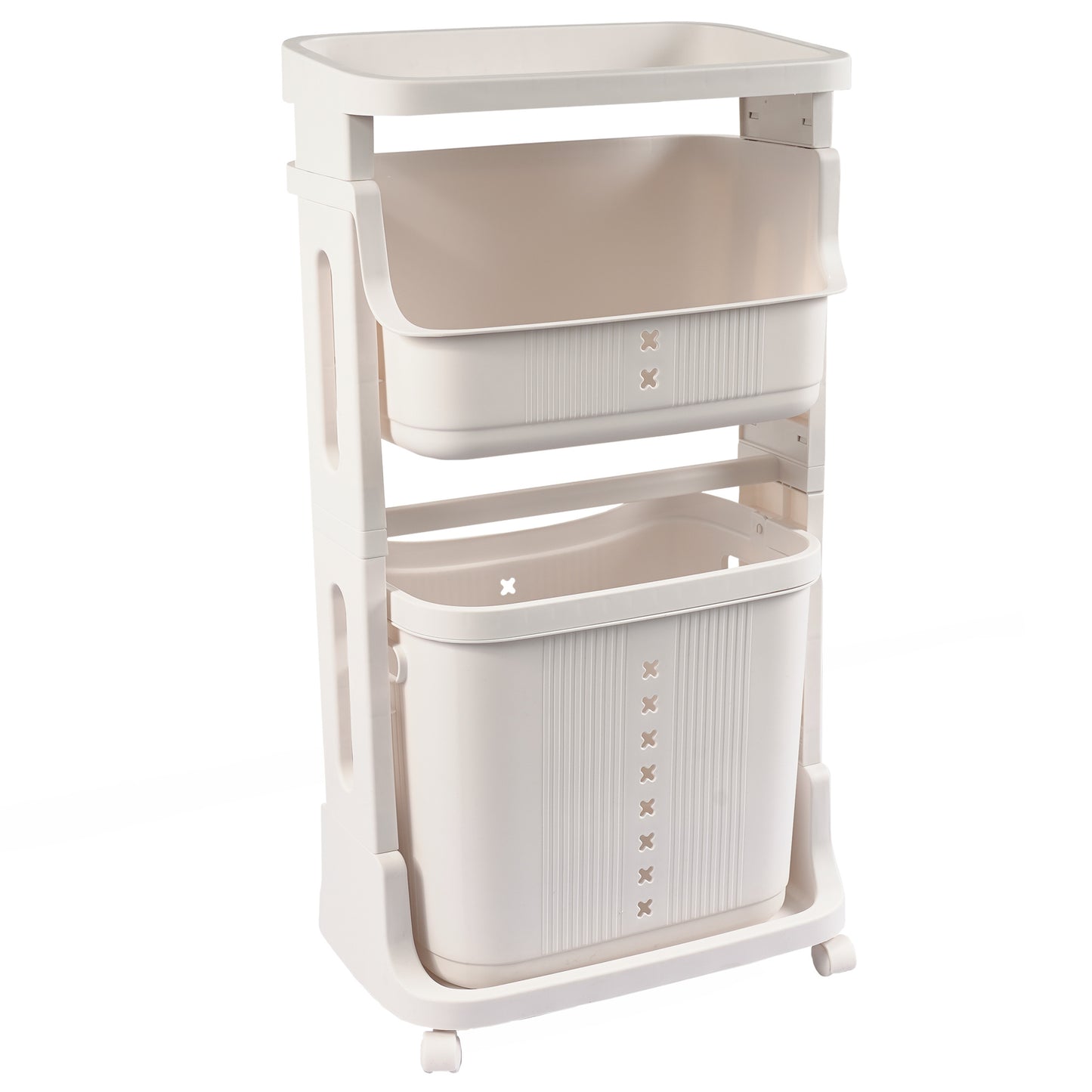 Stay Organized with this 2-Tier Gray Laundry Basket with Wheels for Your Home, Business, or Office