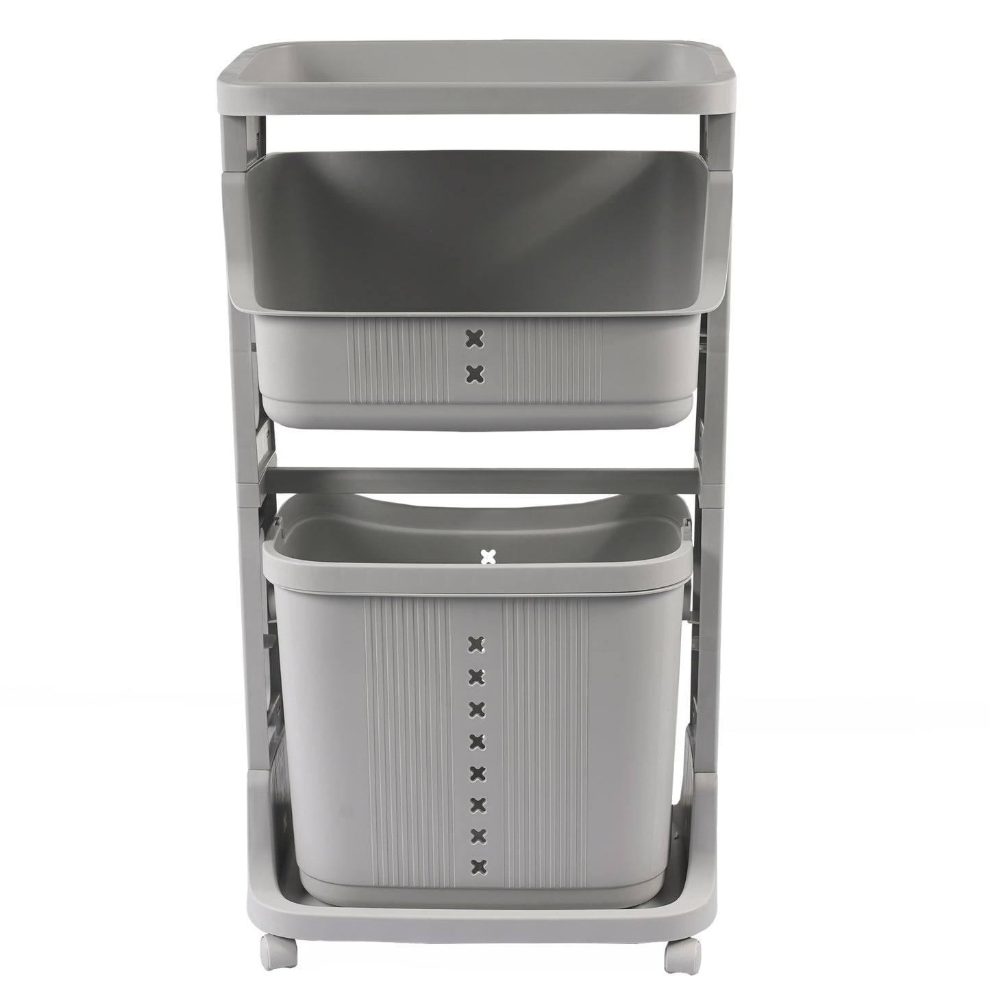 Stay Organized with this 2-Tier Gray Laundry Basket with Wheels for Your Home, Business, or Office