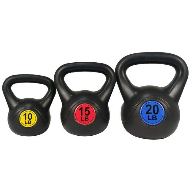 3-Piece Wide Grip Kettlebell Set for Exercise and Fitness - 45 lbs Total