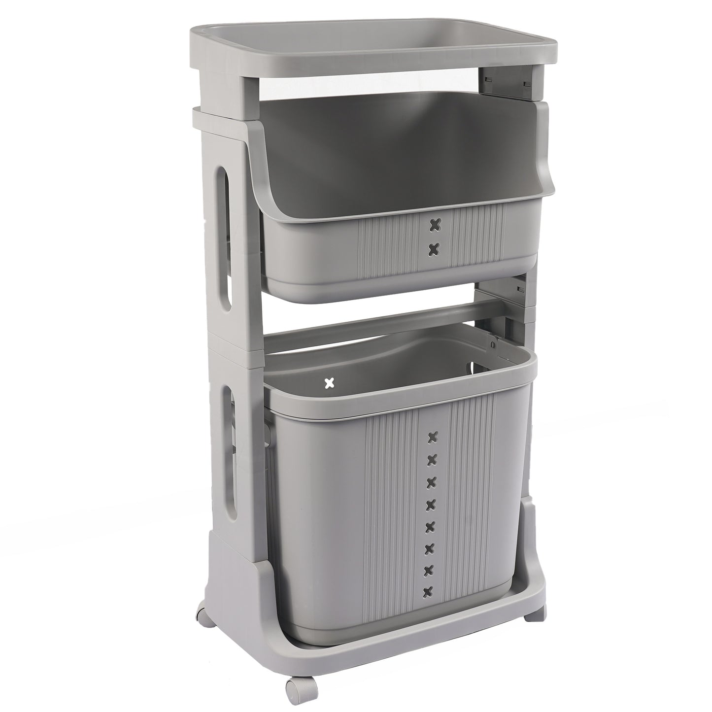 Stay Organized with this 2-Tier Gray Laundry Basket with Wheels for Your Home, Business, or Office