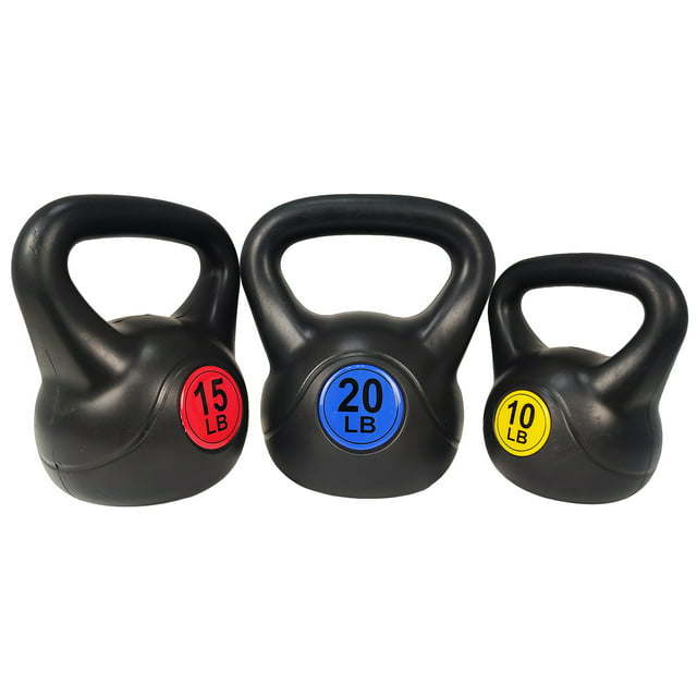 3-Piece Wide Grip Kettlebell Set for Exercise and Fitness - 45 lbs Total